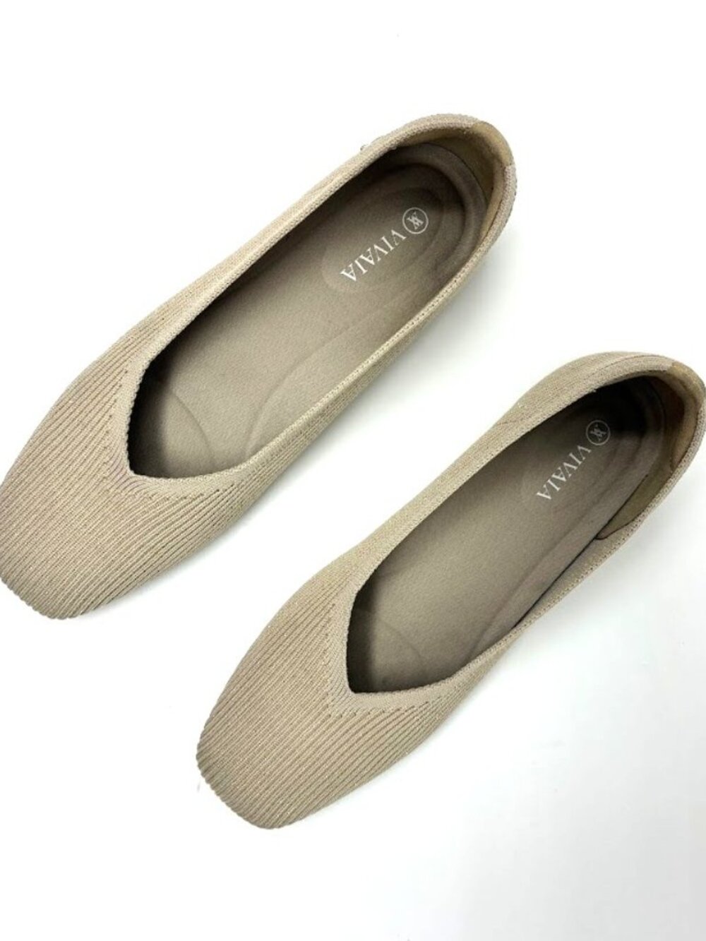 VIVAIA Margot Square Toe Ballet Flats Beige Knit Slip On Shoes Size 38.5 US 7.5